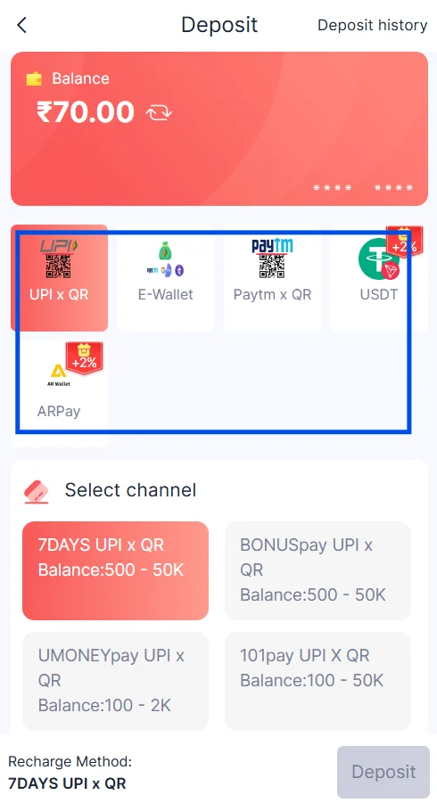Deposit payment methods